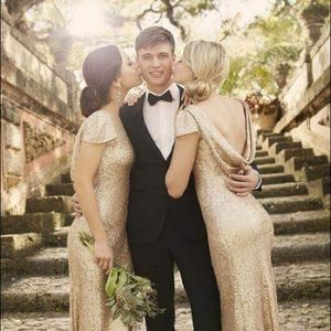 Gold sequin bridesmaid, mob, prom